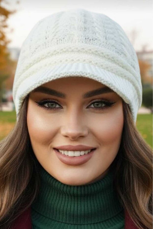 Kadın Çift Kat Siperli Triko Örme Bere Triko Bere - 5