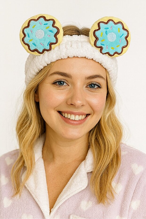 White Color Donut Figured Plush Hair Band