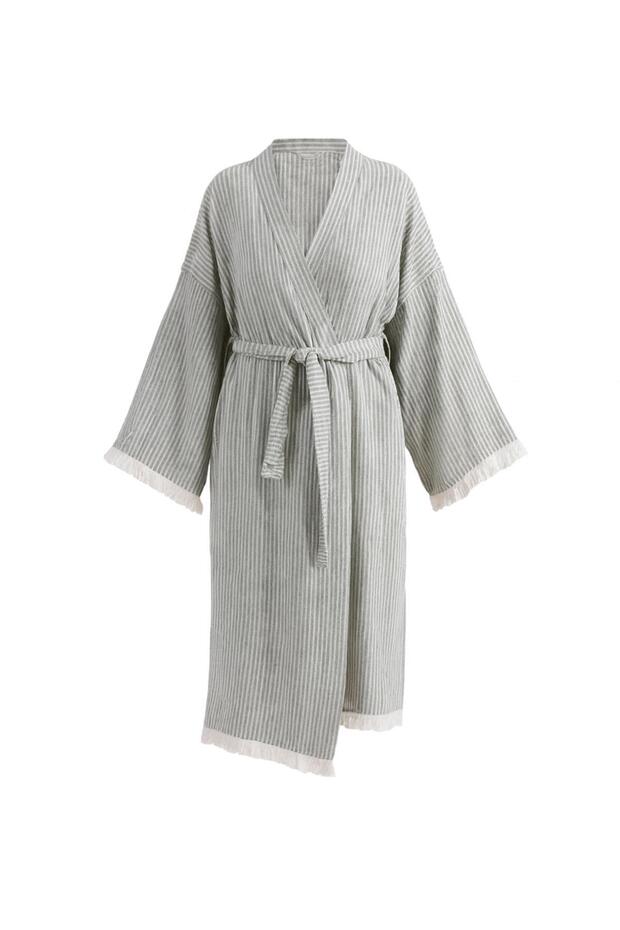 كيمونو مخطط باللون الرمادي - 5