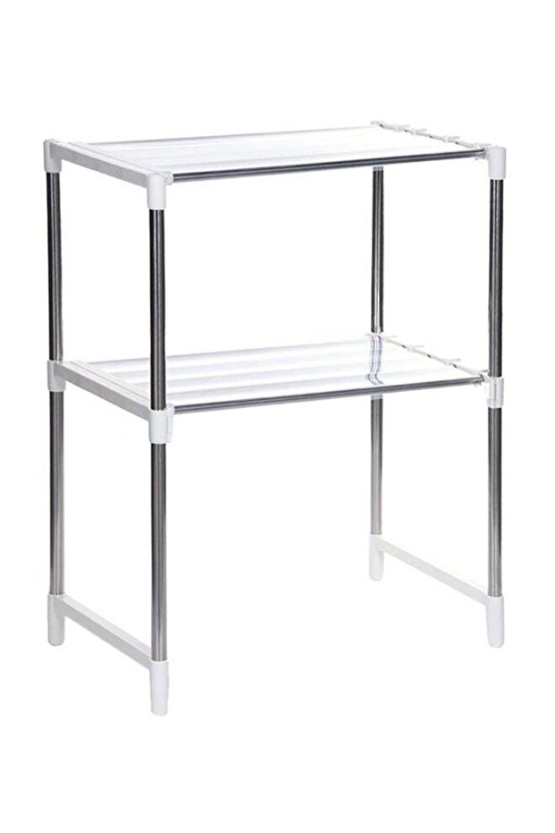 Adjustable 2 Rack Microwave Oven Stand With Hooks White/Silver 88.5x61.5x30.5cm