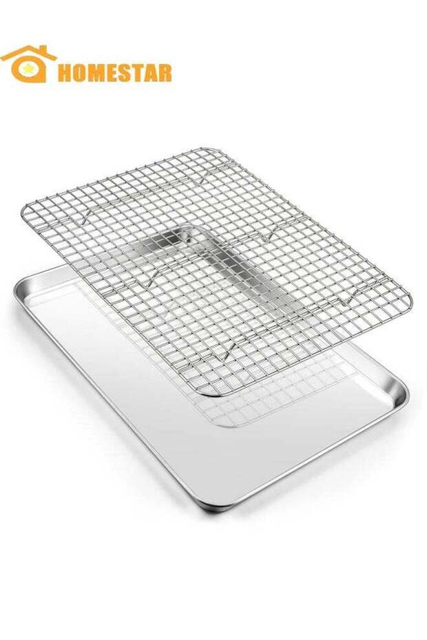Baking Pan with Rack Set, 39.5cm*29.3cm, Stainless Steel Oven Sheet Pan Tray with Cooling Rack, For