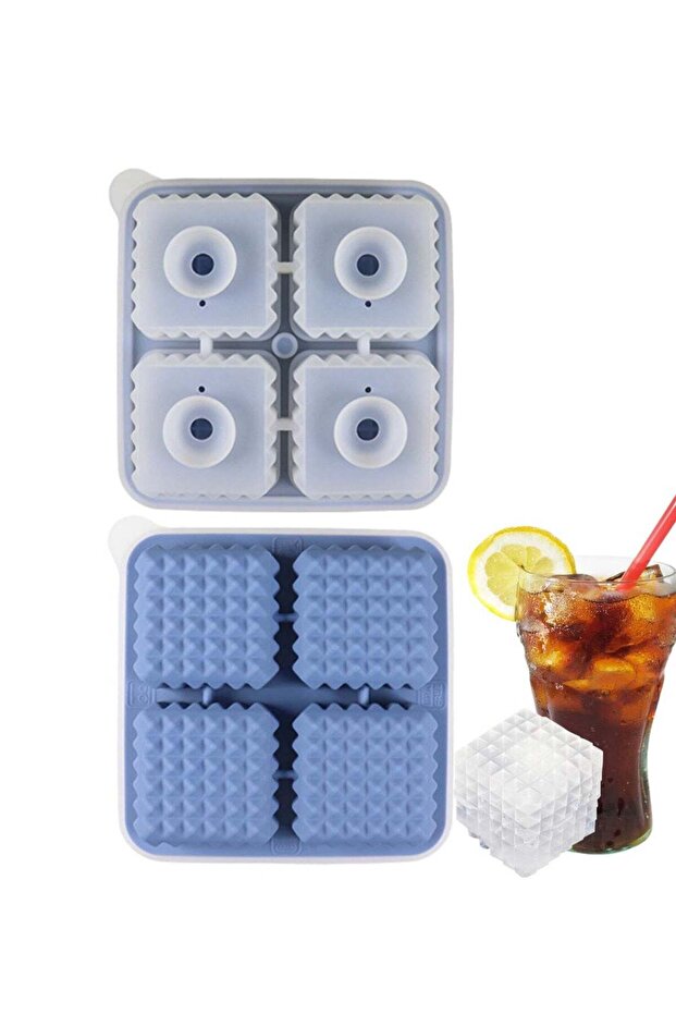 Ice Cube Tray Molds Silicone Sphere Ice Ball Maker with Lids & Large Square Ice Cube Molds for Cola - 1