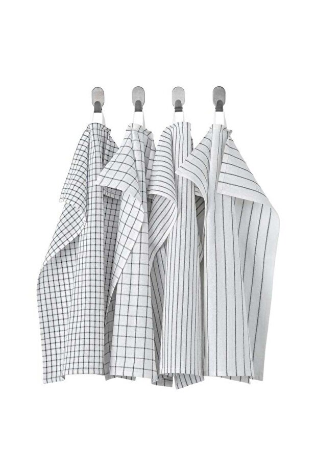 RINNIG Tea Towel Set, White/Dark Grey, Patterned, 4-Pack, 45x60 cm