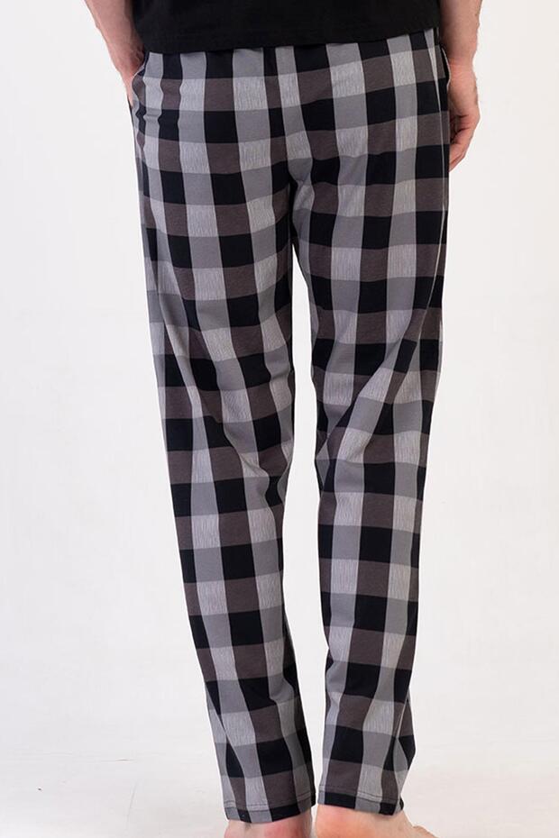 %100 Pamuklu Ekoseli Erkek Vienetta Büyük Beden Tek Alt Pijama - 3