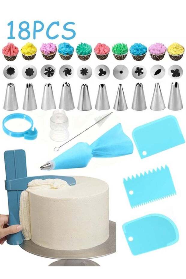 18 Pcs Cake Piping Bags and Tips Set Icing Nozzles Set Icing Bags Tips Frosting Bags Pastry Tips Re