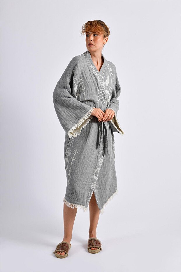 Gray Crescent Eye Kimono