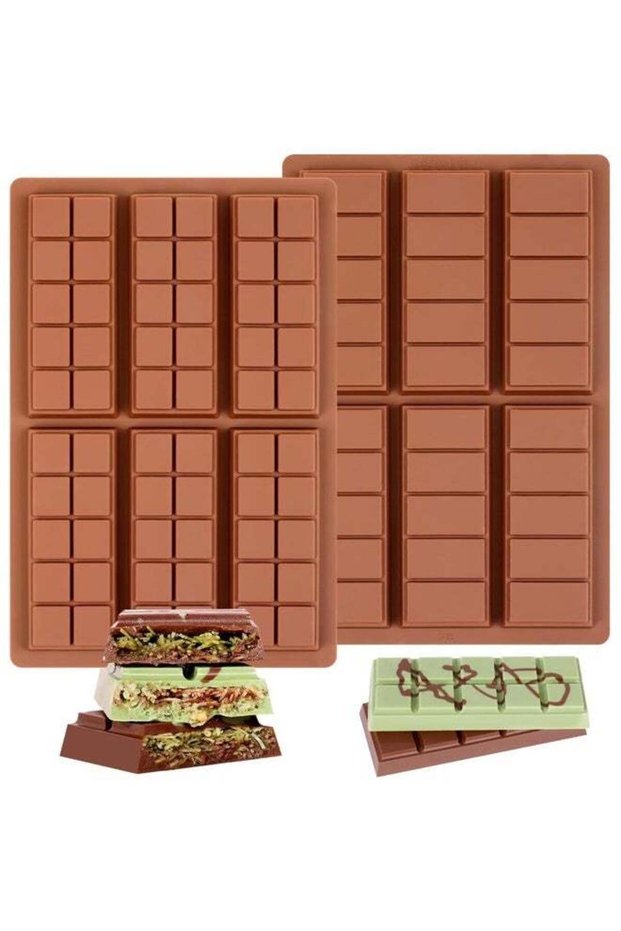 2PCS Non-Stick Silicone Chocolate Molds, Dubai Deep Chocolate Bar Mold for Milk Pistachio