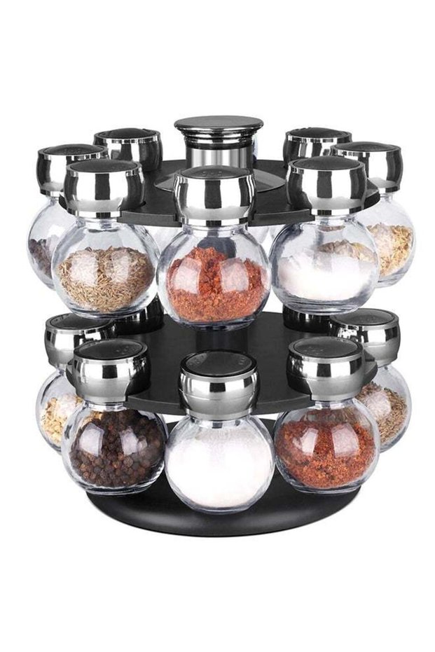 16-Piece Glass Jar With Revolving Rack