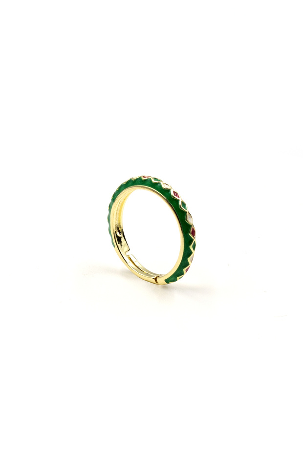 Full Tour Green Ring with Enamel - Colorful |   Adjustable, Does Not Blacken - 1