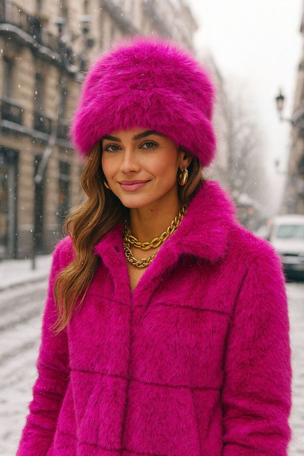 Fuchsia Faux Fur Mango Plush Kalpak Women's Hat