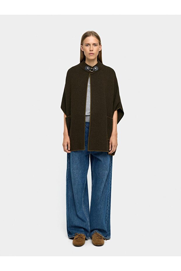 Dikiş Detaylı Örme Panço - 2