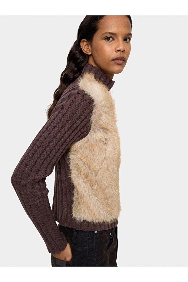 Kürk Efektli Örme Hırka - 3