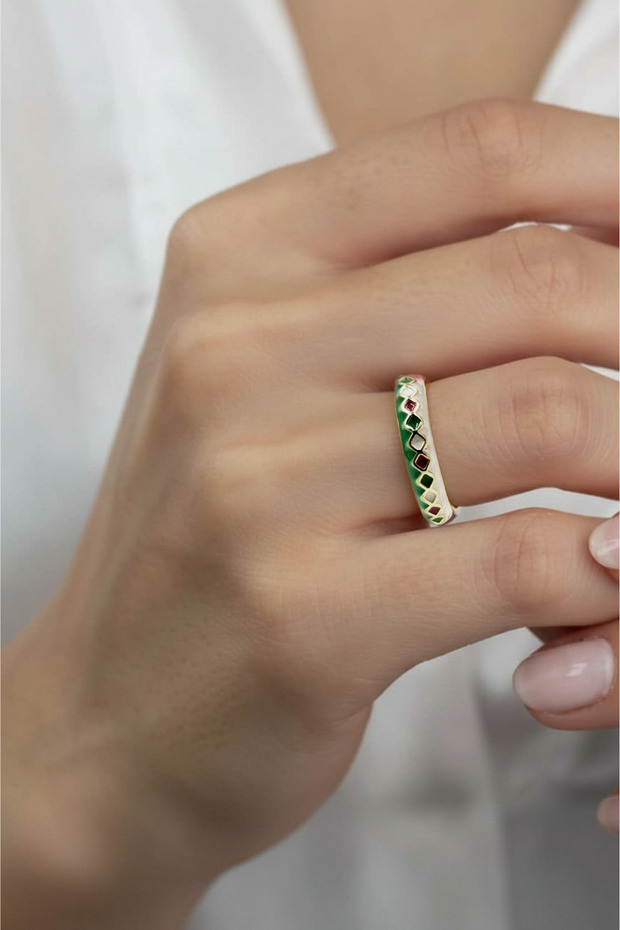 Full Tour Green Ring with Enamel - Colorful |   Adjustable, Does Not Blacken - 3