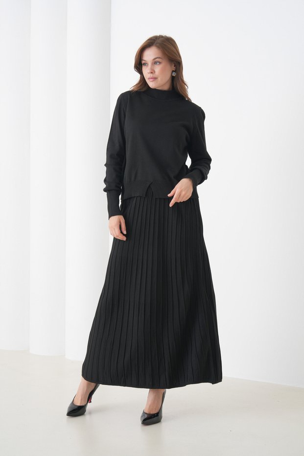 Women's Pleated Skirt Sweater V Design Suitable for Hijab Knitted Sweater Skirt Set
