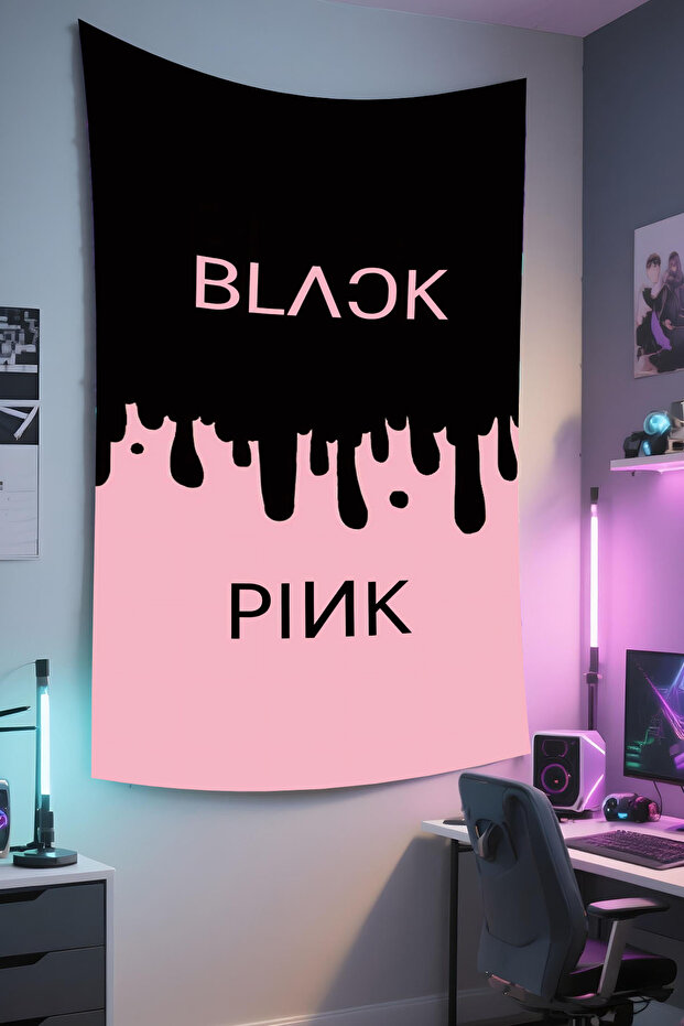 Black Pink Wall Hanging – Music Themed, High-Quality Fabric, Tapestry Wall Carpet