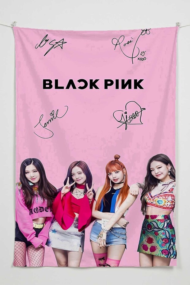 Black Pink Wall Hanging – Music Themed, High-Quality Fabric, Tapestry Wall Carpet