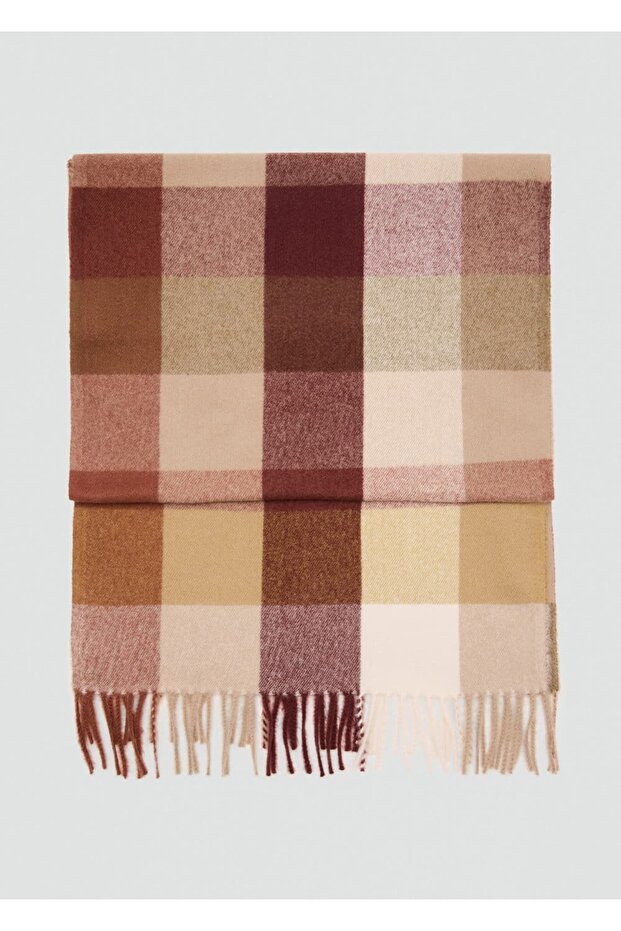 Püsküllü kareli atkı - 1