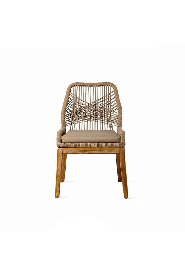 Victoria Semi Acacia Wood Outdoor Dining Chair Set of 2 | Rope Woven Patio Chair with Cushioned Seat | Weather-Resistant Garden & Balcony Chair | 87 x 61 x 55 CM