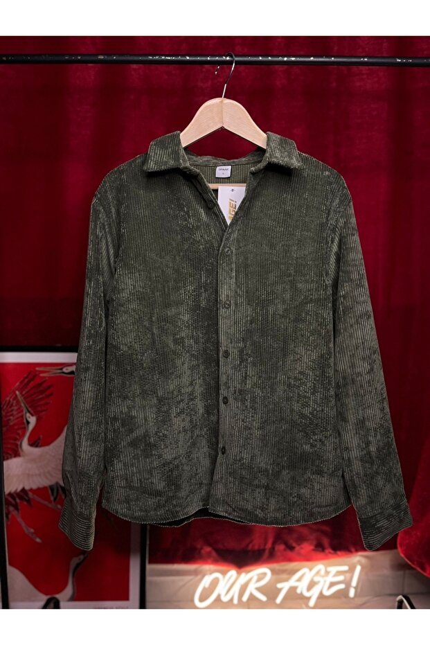 Regular Fit Düğmeli Kadife Gömlek - 2