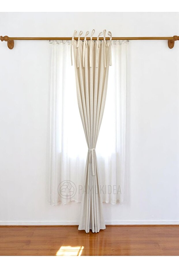Rustic Curtain with Rope Ties - Tie-Up Natural Plain Solid 100% Cotton Buldan Linen (Length X Width) Single Panel - 5