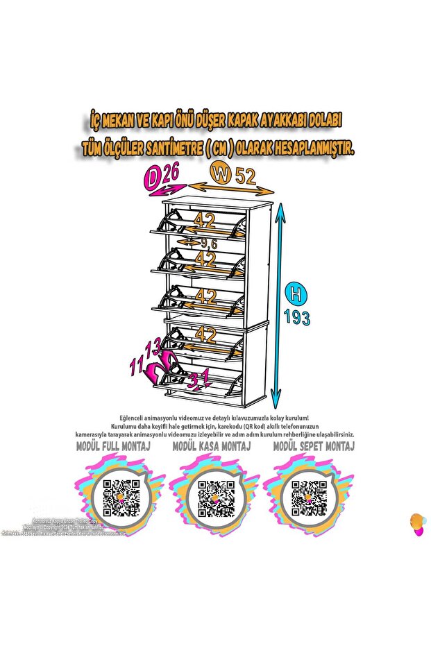 VARBİ UMAY' 2 Li Asma Kapı Önü 52x193x26 cm’ lik 5 Düşer Kapak 10 Göz Bölmeli Ayakkabılık - 2