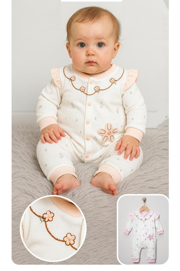 Flower-Detail Embroidered Baby Girl Romper