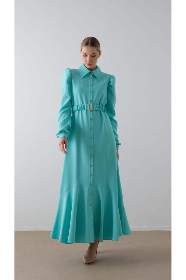 Beli Rubber Belt with Buttons Dress Blue