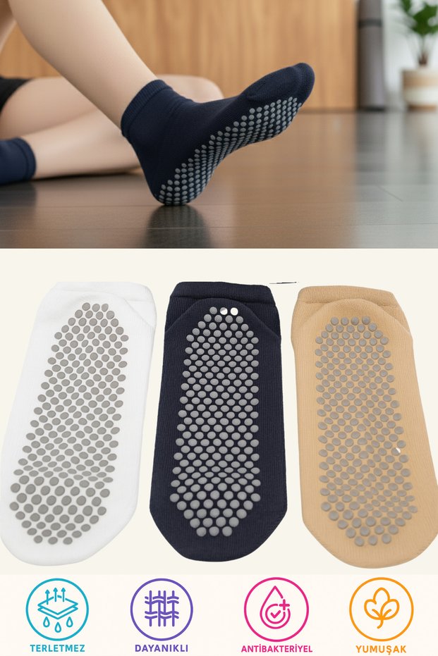 Women's 3 Pairs of Non-Slip Sole Pilates and Yoga Socks – Non-Slip, Breathable Booties Set