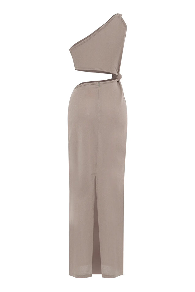 Bej örme Tek Kol Orta Boy Elbise - 2