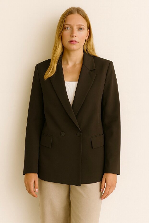Double-Breasted Women's Blazer Jacket – Regular Fit - Brown