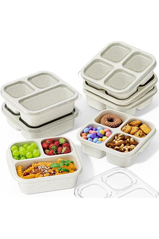 Snack Boxes (7 Pack) Reusable - Stackable Bento Lunch Box Set for Kids and Adults, Sturdy and Easy-to-Clean Meal Prep Containers, Microwave, Freezer, and Dishwasher Safe, BPA-Free (WHITE)