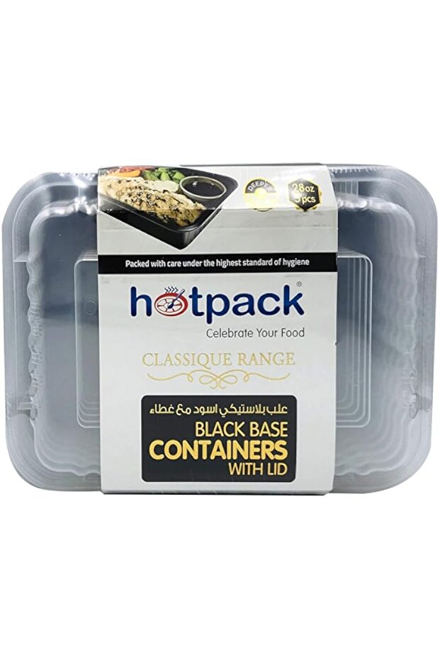 Disposable Bento, Food Storage, Microwavable Meal Prep Container, Black Base Rectangular Container with Clear Lid 28 ounce, 5 Pieces