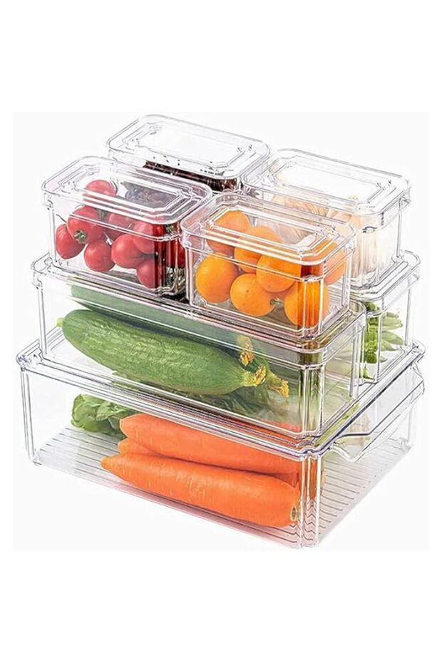 Clear Stackable Fridge Storage Boxes with Lids for Fridge - Set of 7 - 1