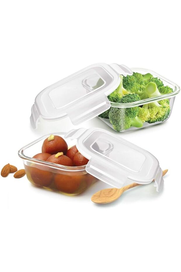 Treo by Milton Store Fresh Square Glass Storage Container Set of 2, 300 ml, Transparent - 1