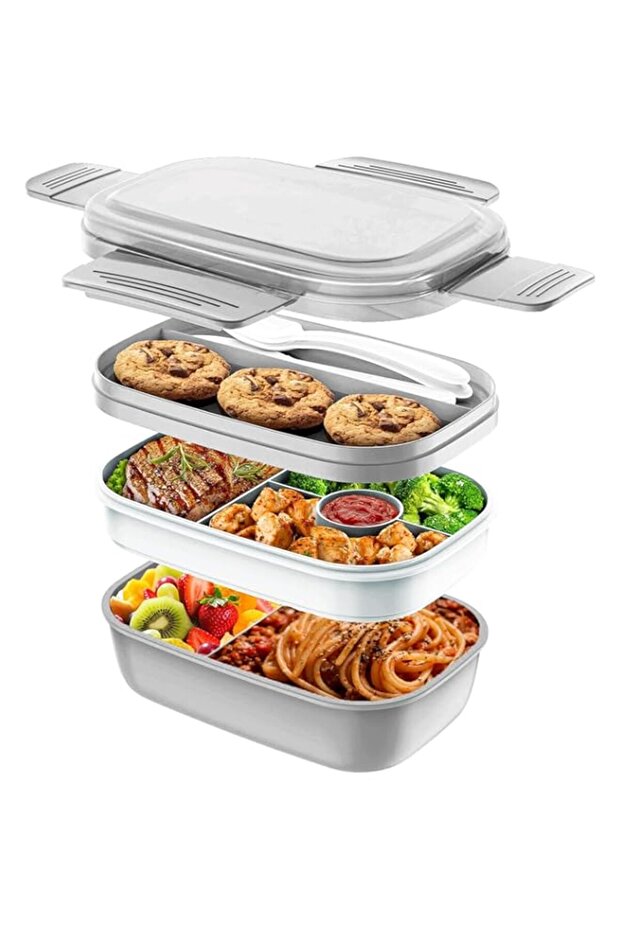 YumLock 3 Layer Lunch Box 1900ml with Utensils - Leak-Proof, BPA-Free, Perfect for Meal Prep & On-t - 1