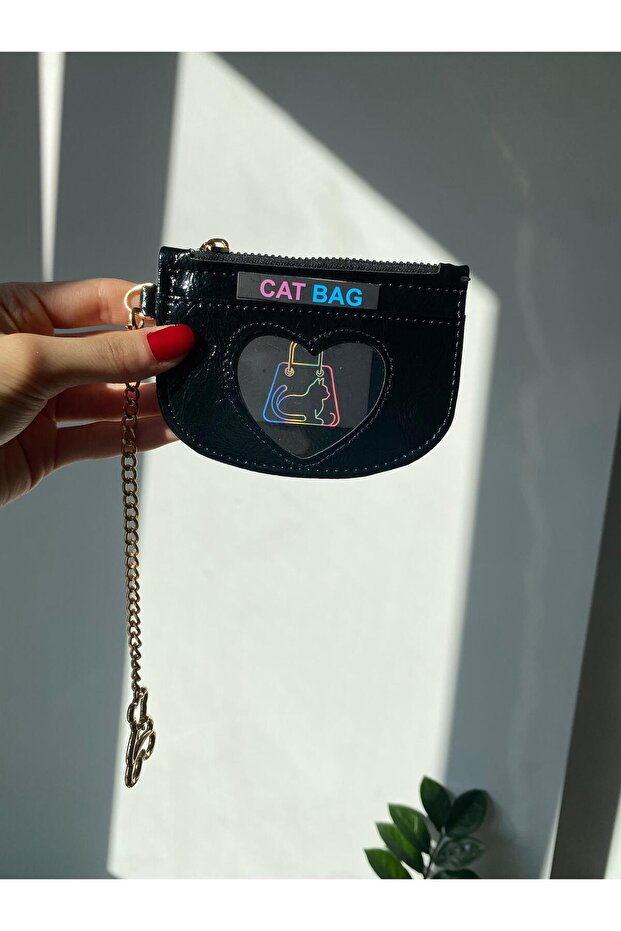 Cat Bag Black Heart Detail Card Holder