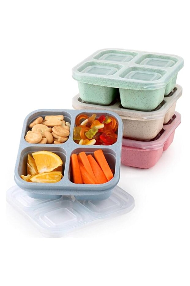 Aputue Snack Containers for Kids, 4 Pack Stackable Bento Boxes with 4 Compartments, BPA Free Divide - 1