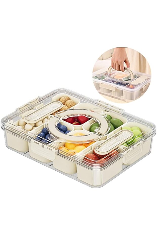 علبة وجبات خفيفة 8 في 1 من سوسو مع غطاء ومقبض، صينية تقديم مقسمة مع 8 أقسام قابلة للإزالة - 1
