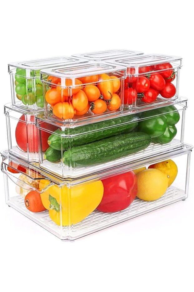 Pack Stackable Plastic Fridge Storage Containers with Lids, Clear Food Storage Bins, Meal Prep Boxes for Vegetables, Fruits, Meat, Freezer & Kitchen Organization