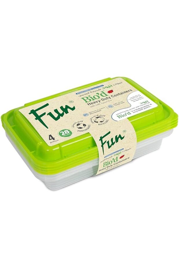 Biodegradable Rectangular Container with Green Lid 28oz Microwavable/Freezer/Oven/Dishwasher One Compartment (BPA-FREE) Food Containers, Lunch Box, Reusable, Disposable (Pack of 4)