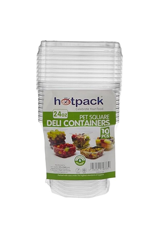 Disposable PET, Clear, Food Storage, Deli Container Square 24 ounce with Lid, 10 Pieces
