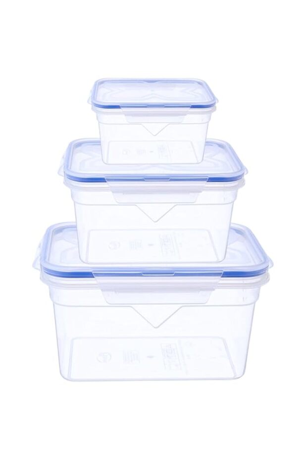 Plastic Clip Lock Food Containers, 3-Piece Set, Airtight Lids, BPA-Free, Microwave, Freezer and Dishwasher Safe, Stackable