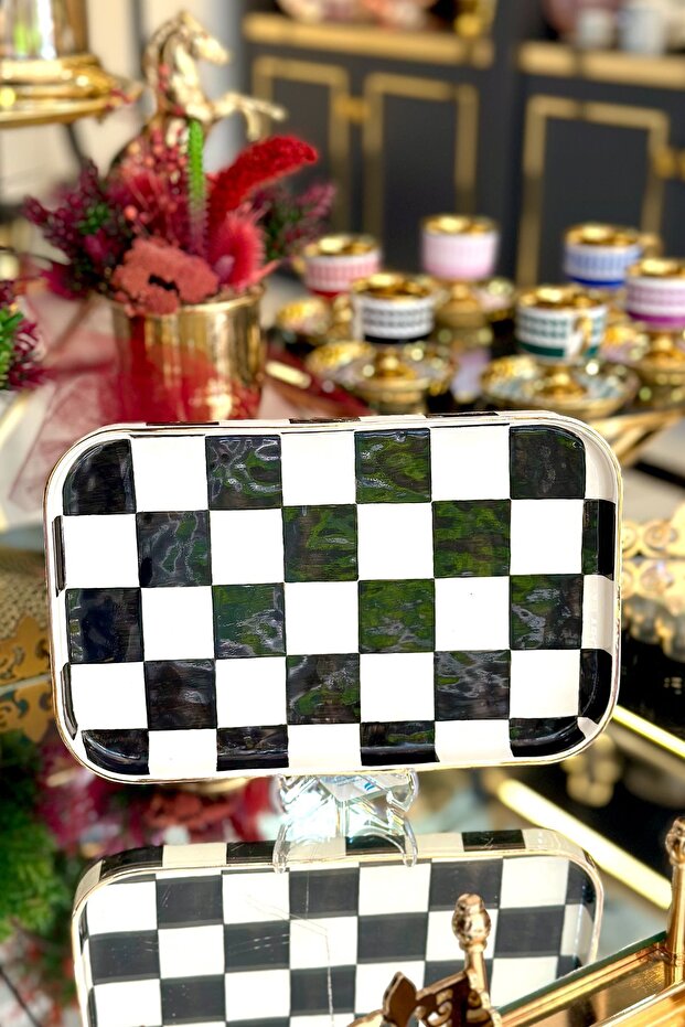 صينية عرض مستطيلة سوداء مربعة النقش - 2