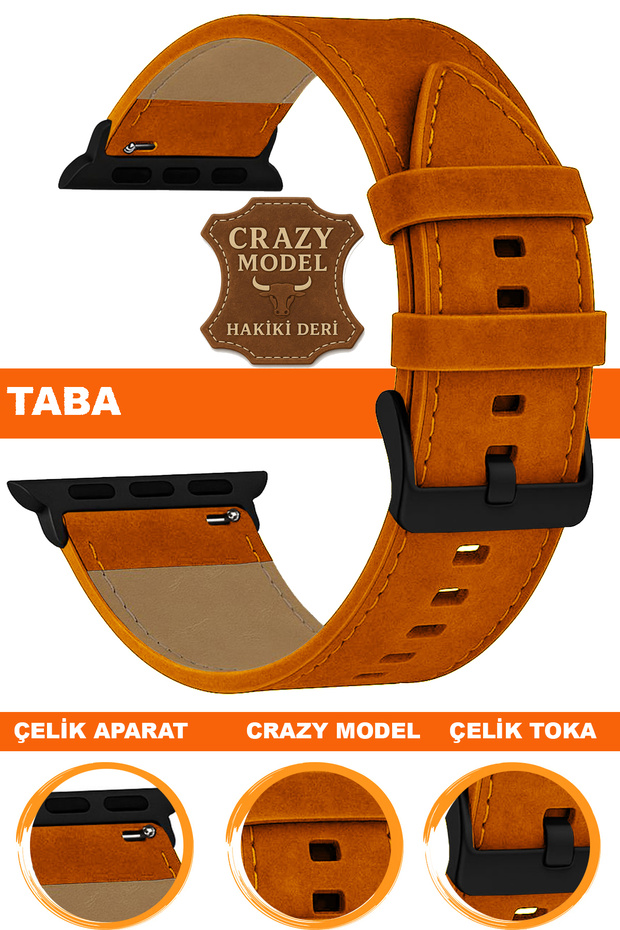 Apple Watch 1/2/3/4/5/6/Se/7/8/9 (38-40-41mm) Series 10 /11 (42mm) Compatible Crazy Leather Watch Band
