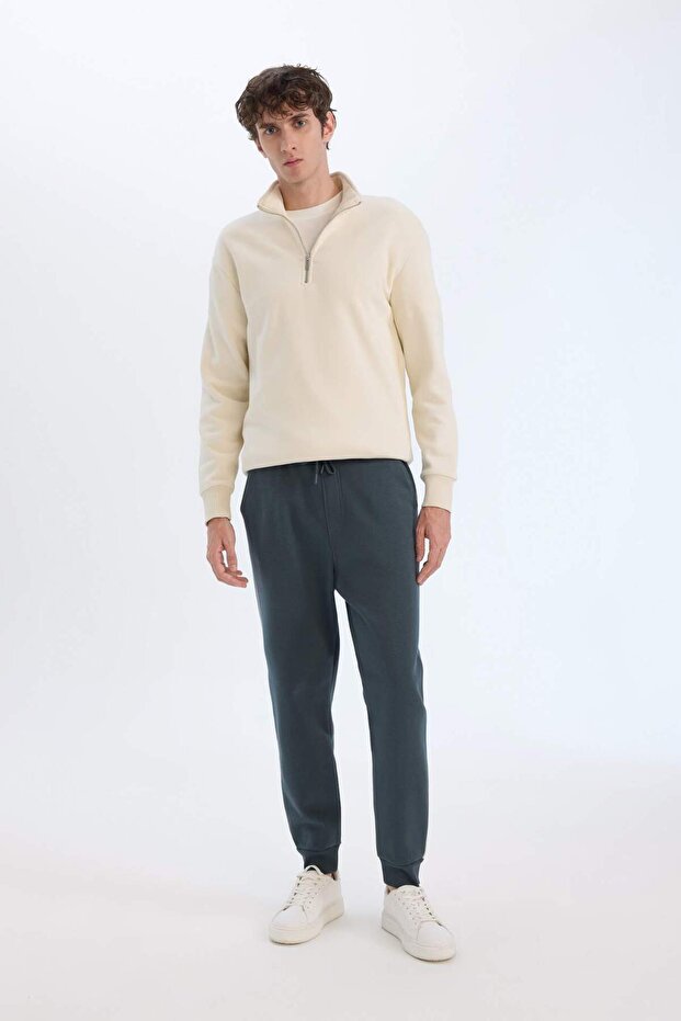 Regular Fit Beli Bağcıklı Lastikli Paça Cepli Basic Düz Kalın Jogger Eşofman Altı A6470AX24AU - 1