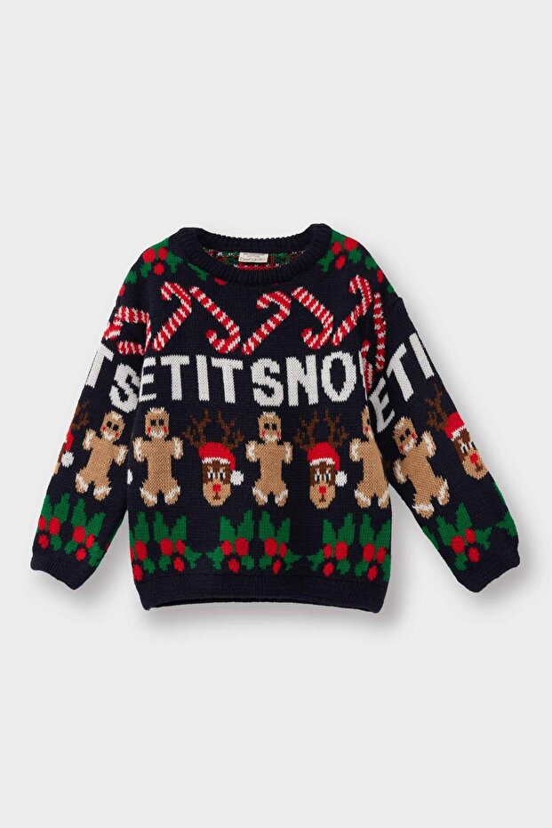 Erkek Bebek Yılbaşı Temalı Triko Kazak F2588A525WN - 1