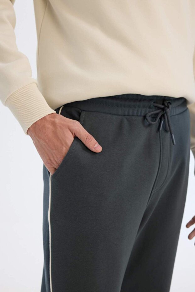 Regular Fit Beli Bağcıklı Lastikli Paça Cepli Basic Düz Kalın Jogger Eşofman Altı A6470AX24AU - 5