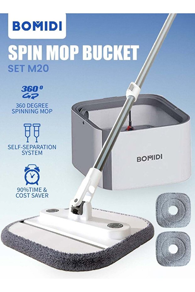 Spin Mop Bucket Set, 360 Degree Foldable Spinning Mop with Self Separation Dirty and Clean Water System