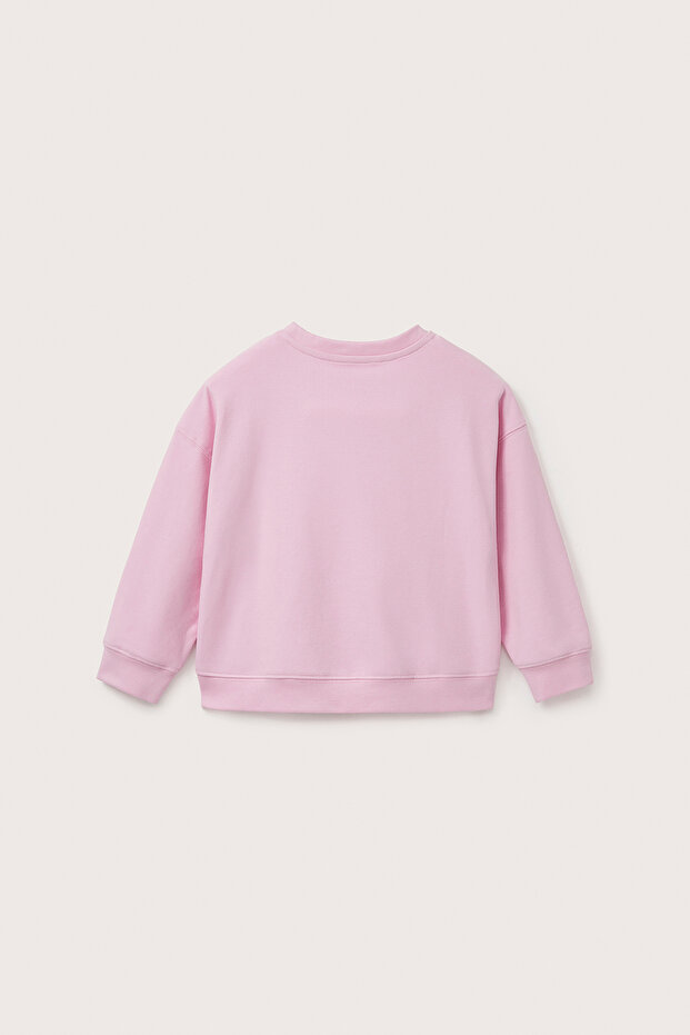 Pembe Oversize Nakışlı Sweatshirt - 5
