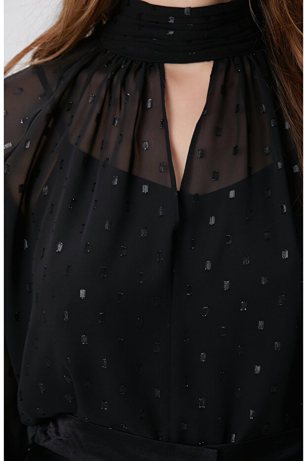Siyah Desenli Bluz - 6
